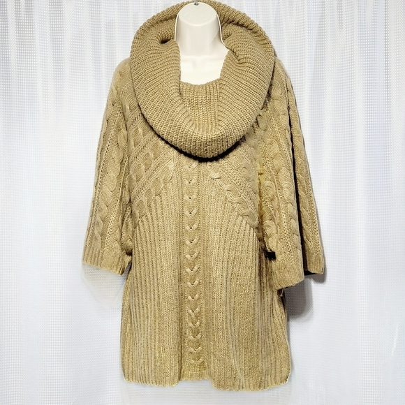 Motto Chunky Golden Brown Cable Knit Cowl Neck Sweater Women's (2X) - Picture 1 of 11